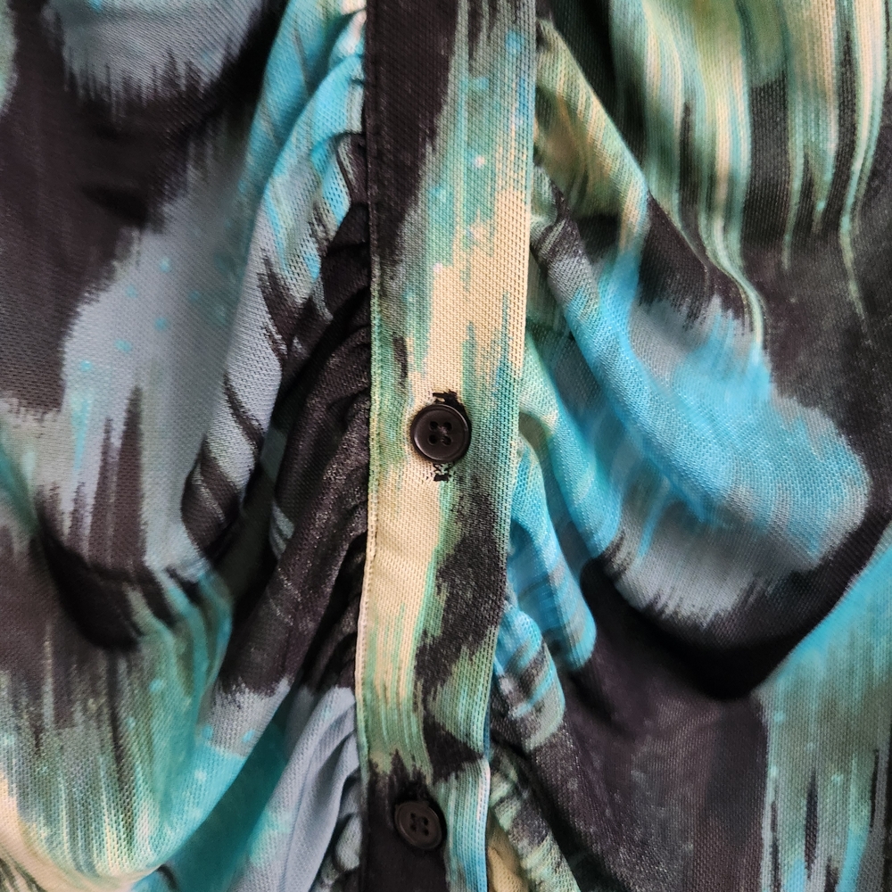 Future Collective‎ Gabriella Karefa Johnson Abstract Print Mesh Ruched Button Up - Picture 3 of 11